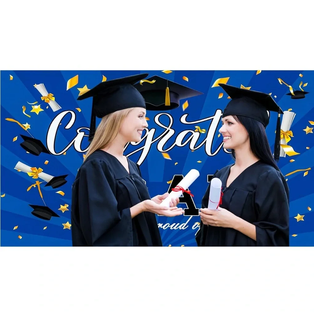 Congratulations Graduation Banner Background 8X6FT(Blue)